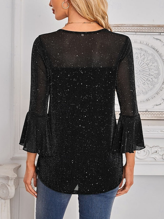 Women's Shirt Blouse Mesh Plain Stylish Classic Modern Long