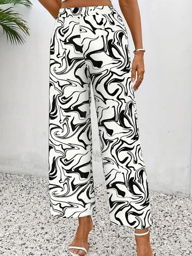 Women's Wide Leg Pants Trousers Fashion Long Graphic Wide
