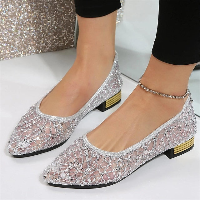 Silver Ballet Sequin Flats Elegant Women's – Mesh