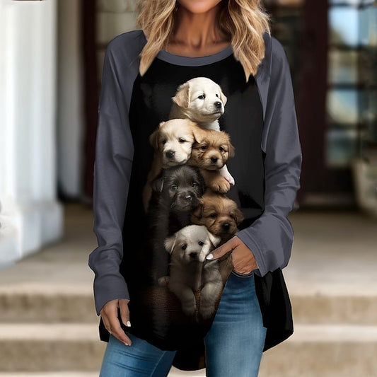 Women's T Shirt Print Dog Fashion Long Sleeve Round Neck