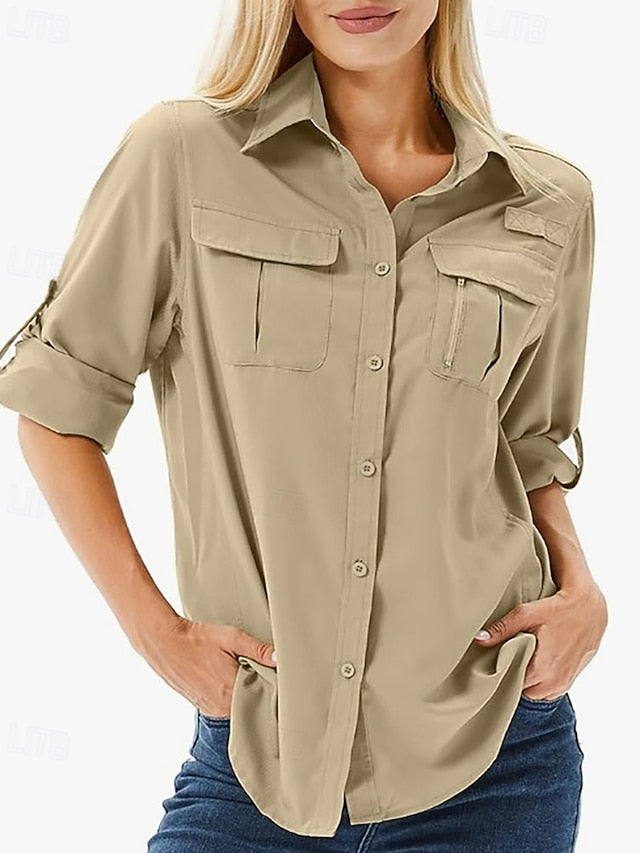 Women's Shirt Blouse Buttons Plain Elegant Vintage Tropical