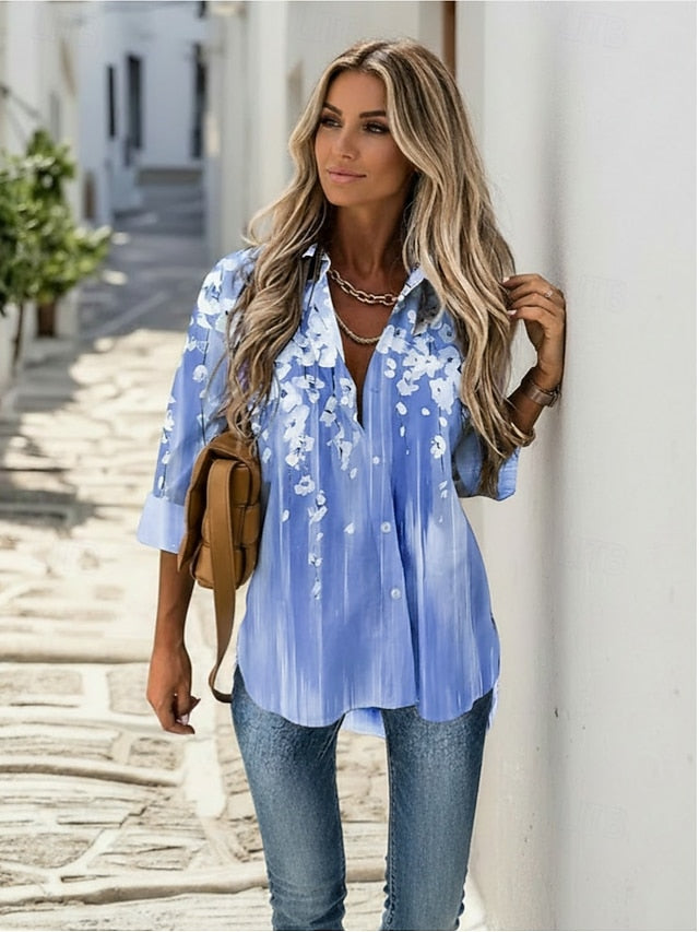 Women's Chiffon Shirt Light Gradient Floral Print Casual