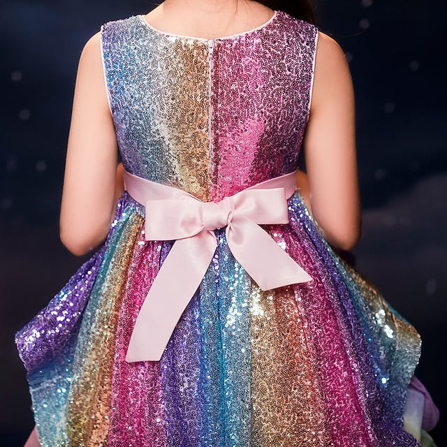 Girls' Kids colour Sequin Wedding Sleeveless Party Dress