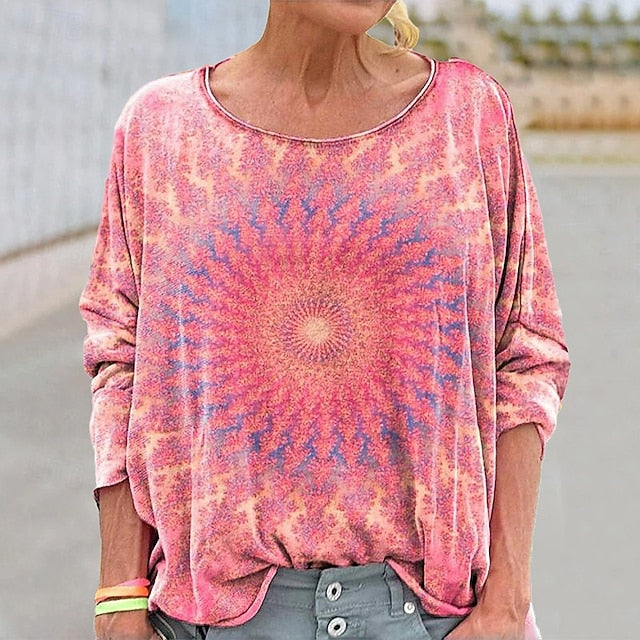 Women's Boho Shirt Blouse Patchwork Print Graphic Vintage