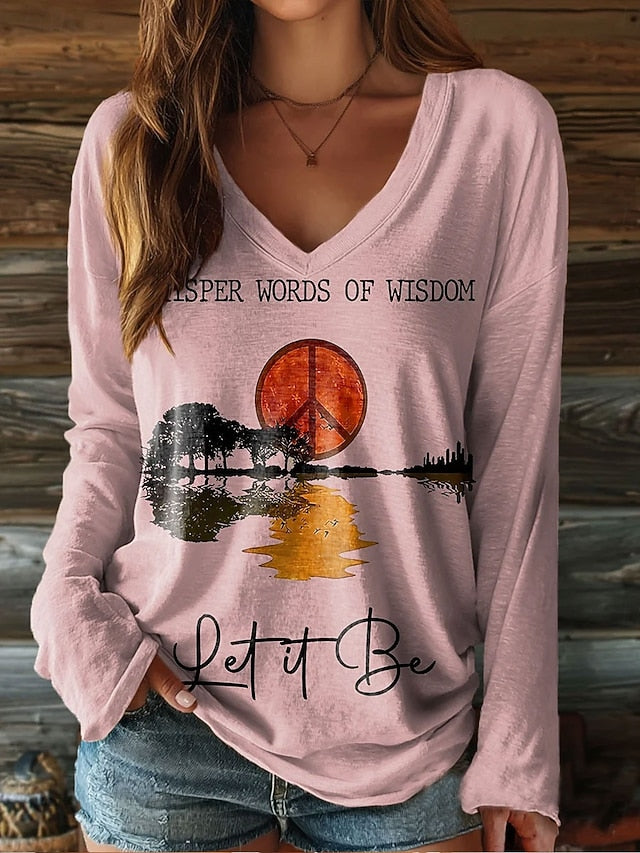 Women's T shirt Long Sleeve Graphic Letter Vintage Stylish