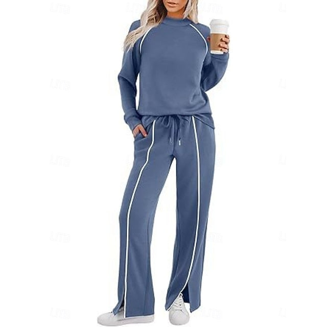 Women's Tracksuit Pants Sets Long Sleeve Crew Neck Solid