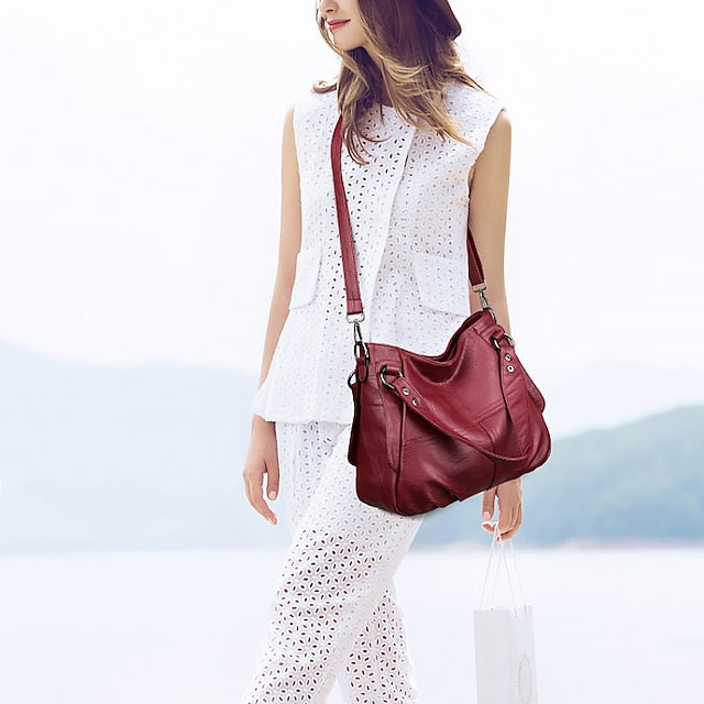 Burgundy Large Faux Shoulder – Women's Leather Bag