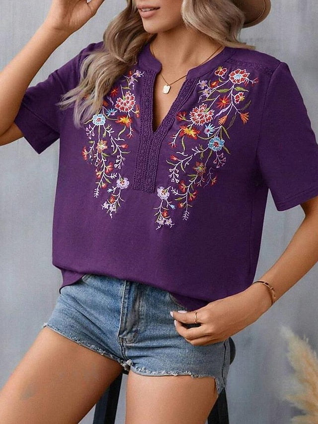 Women's Lace Shirt T Shirt Lace Patchwork Embroidered