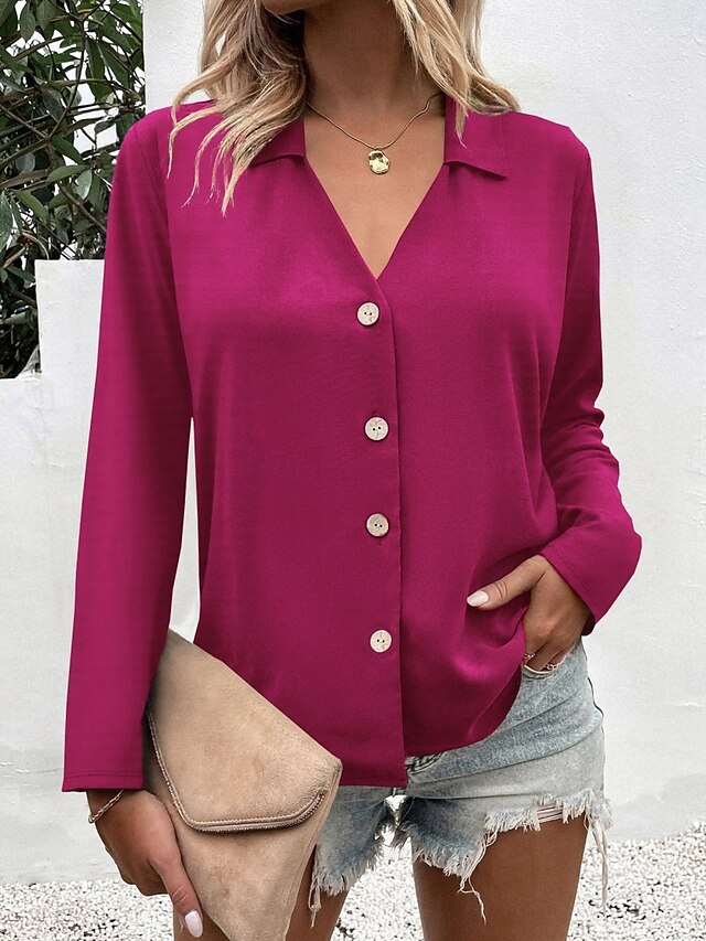 Women's Casual Shirt Button Up Shirt Blouse Buttons Solid