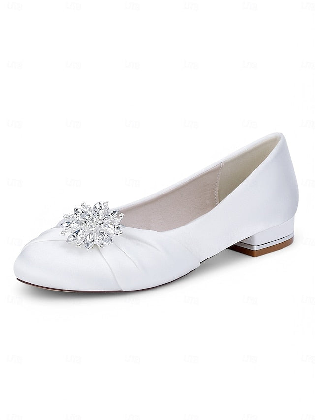 Elegant – Flats Women's Crystal White Satin Wedding