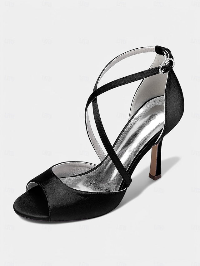 White Cross-Strap Heels – Satin Peep-Toe Women's Elegant