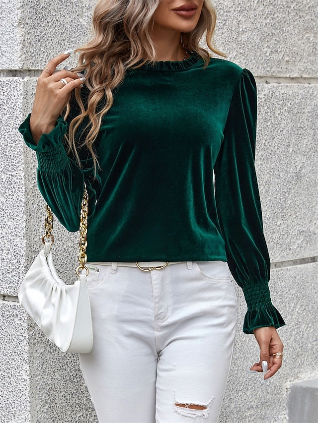 Women's Shirt Velvet Elegant Dressy Solid Color Basic