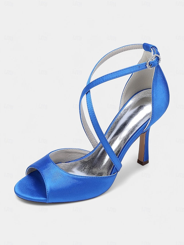 White Cross-Strap Heels – Satin Peep-Toe Women's Elegant