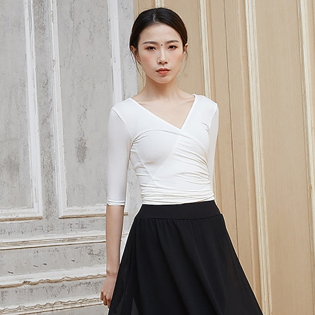Breathable Ballet Top Ruching Bandage Solid Women's
