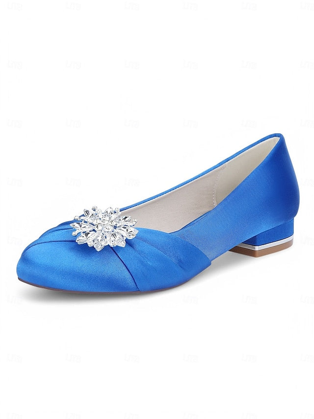 Elegant – Flats Women's Crystal White Satin Wedding
