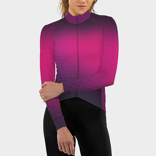Women's Cycling Jersey Gradient Plaid Checkered Long Sleeve