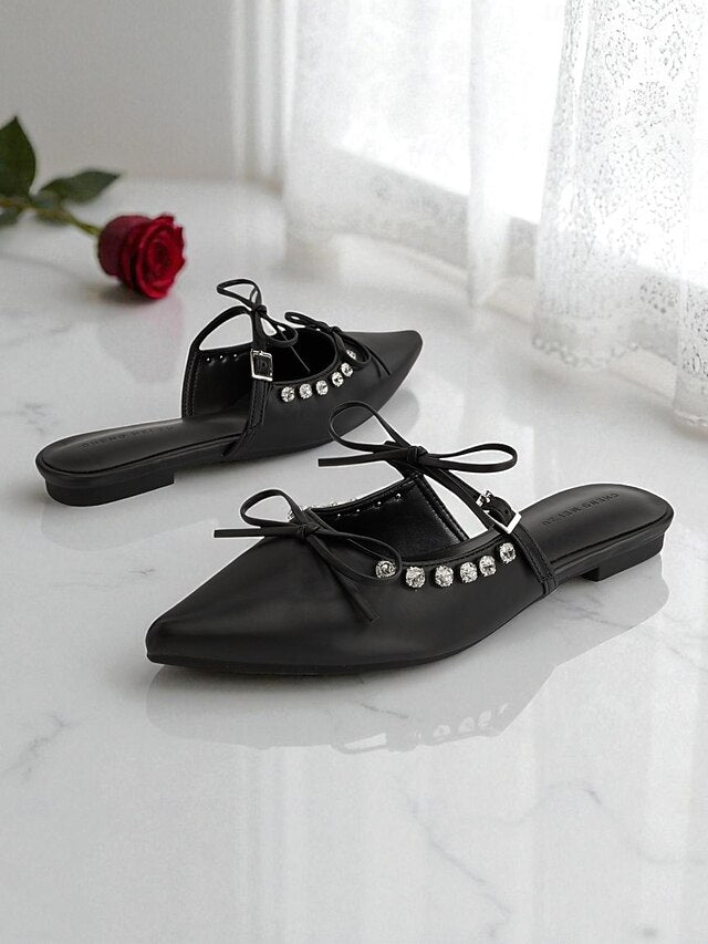 Women's with Rhinestone Pointed Toe Black Flats