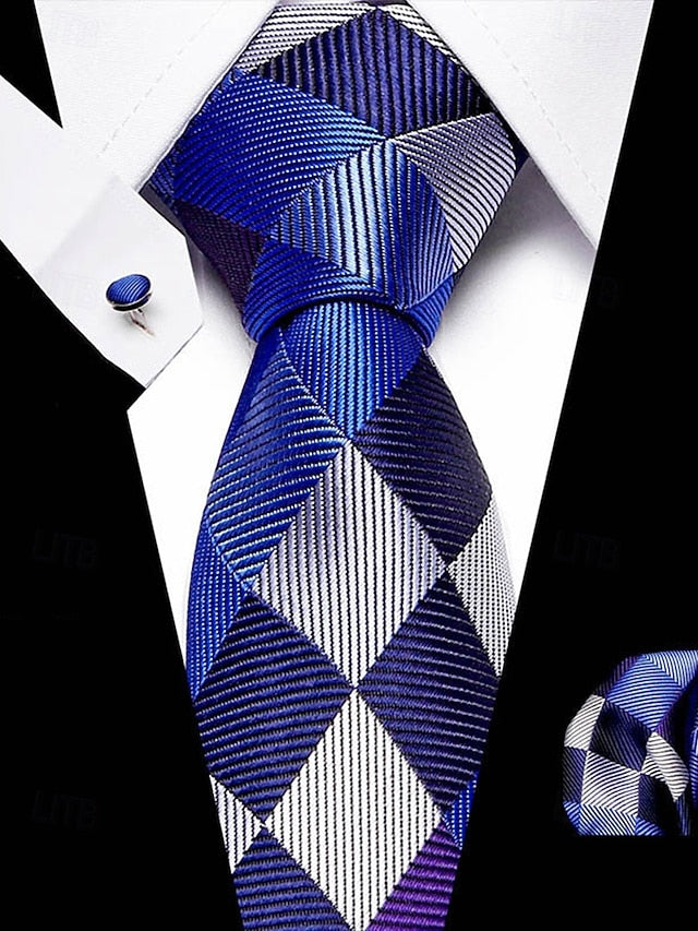 Set Men's – Checkered Purple Square and Silk Tie Pocket