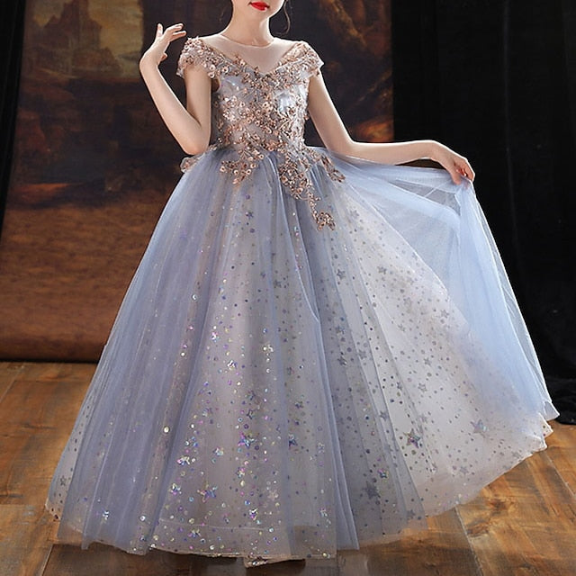 Girls' Flower Sequin Girl Dress Short Kids Party