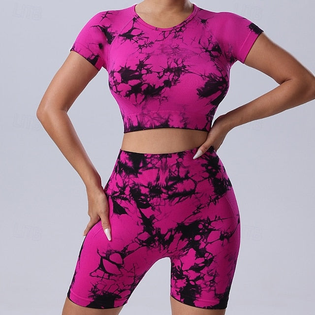 Women's 2 Pieces Workout Sets Shorts and Crop Top Tie Dye