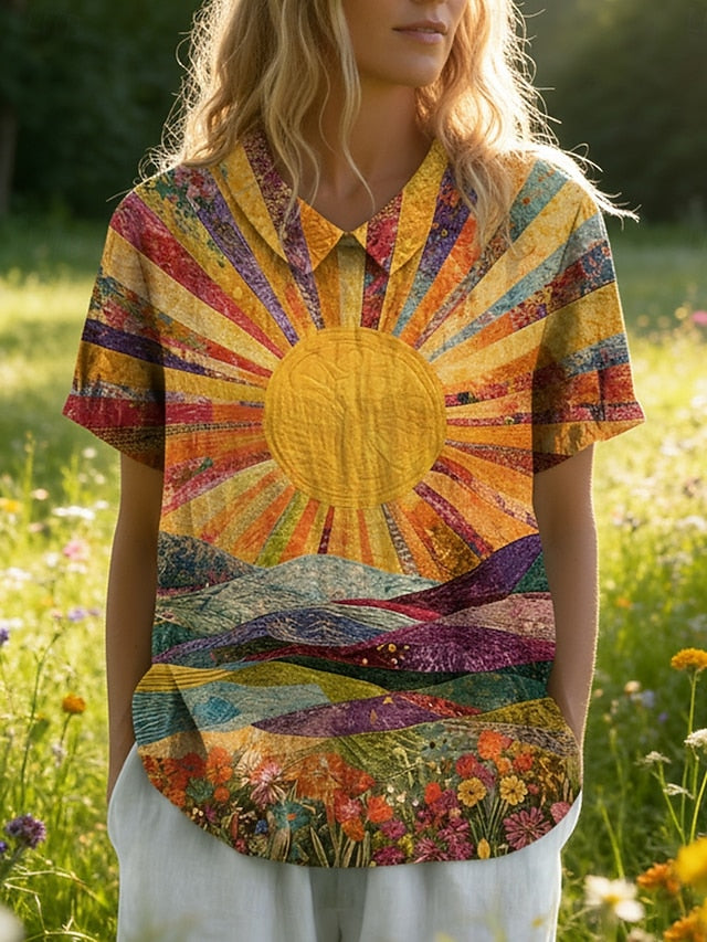 Women's Blouse Buttons Print Graphic Geometric Bohemia