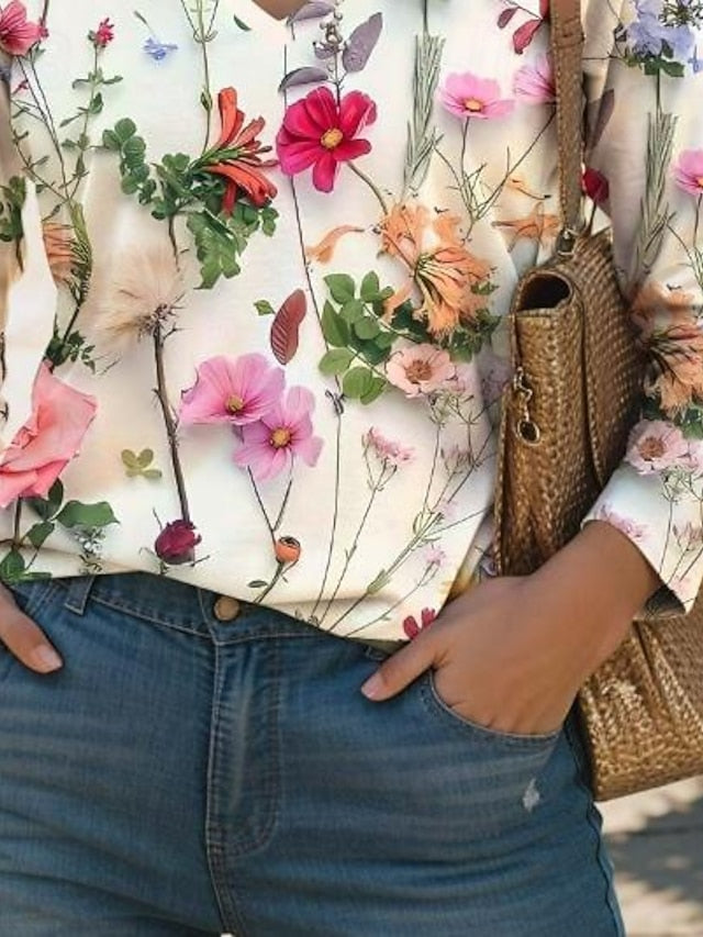 Women's T Shirt V Neck Long Sleeve Tunic Fashion Modern