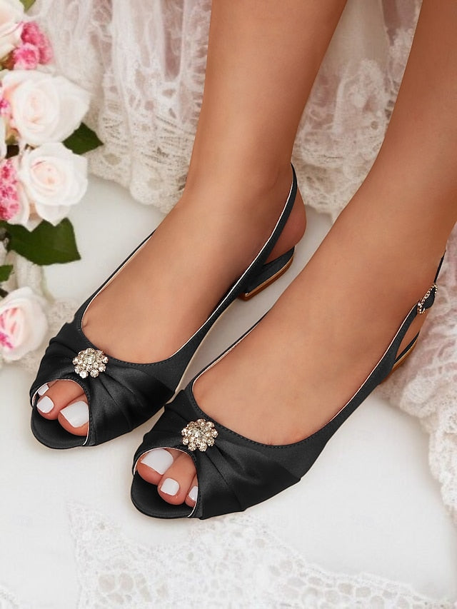 Satin Heels Crystal Wedding Women's Slingback with