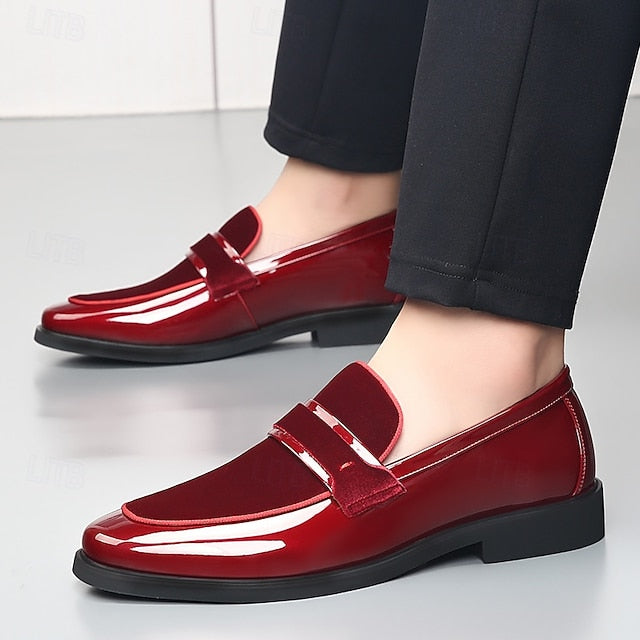 Red Men's Faux Design Loafers Leather Sleek Velvet – with