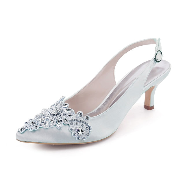 Slingback Heels Crystal with for Women Beige - Embellishment