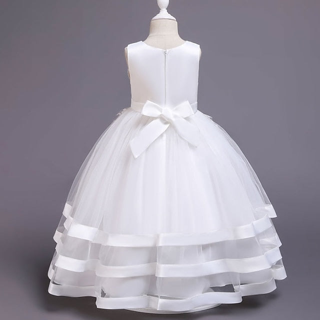Dress Colored Wedding Sleeveless Kids Solid Girls' Party