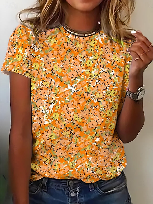 Women's T Shirt Print Floral Graphic Stylish Casual Short
