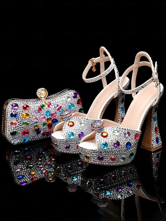 High Heel Sandals Matching Rhinestone Platform Women's with