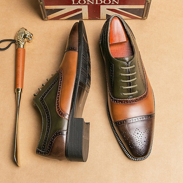 and Men's Faux Wingtip Oxford Brown Leather – Shoes Black