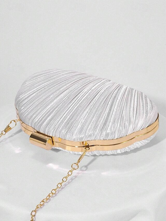 Women's Satin Clutch Shell Purse Pleated Evening