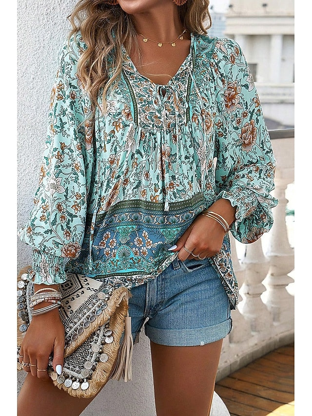 Women's Shirt Blouse Print Flower Daily Stylish Casual Long
