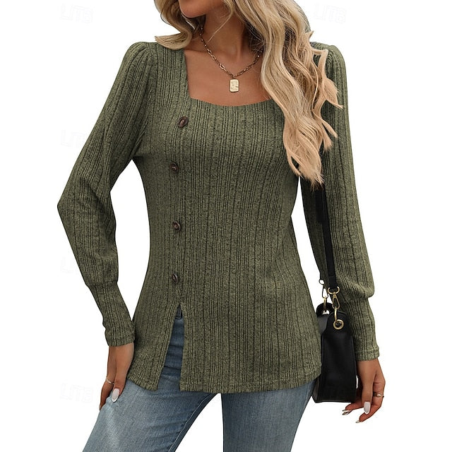 Women's Pullover Sweatshirt Casual Tops Buttons Long Sleeve