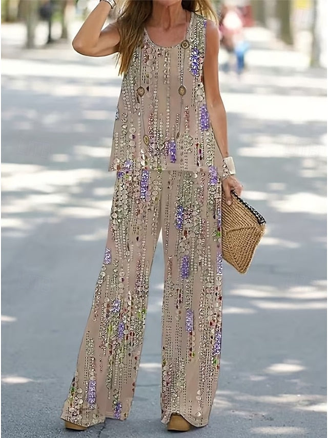 Women's Pants Sets Sleeveless Round Neck U Neck Ombre
