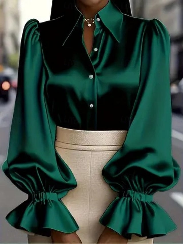 Women's Blouse Buttons Solid Color Elegant Ladies Stylish