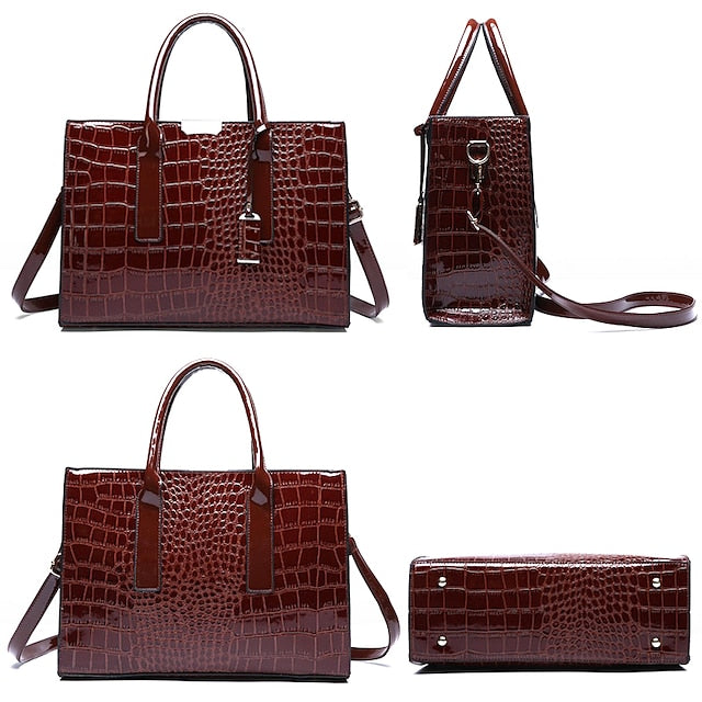 with Crocodile Leather Patent Women's Pattern Handbag Black