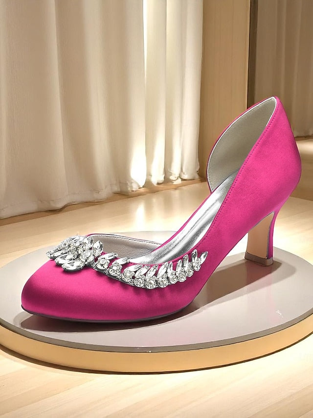 Heel Kitten Low Toe Women's Heels Satin Round - Silver