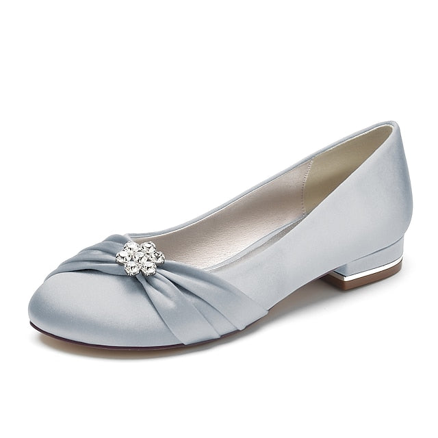 with Flats Light Women's Satin Wedding Rhinestone Blue