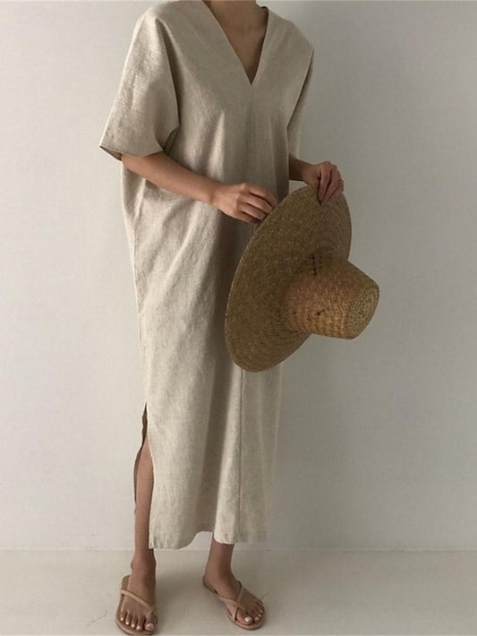 Women's Black Apricot Summer Spring Maxi Dress Cotton Blend