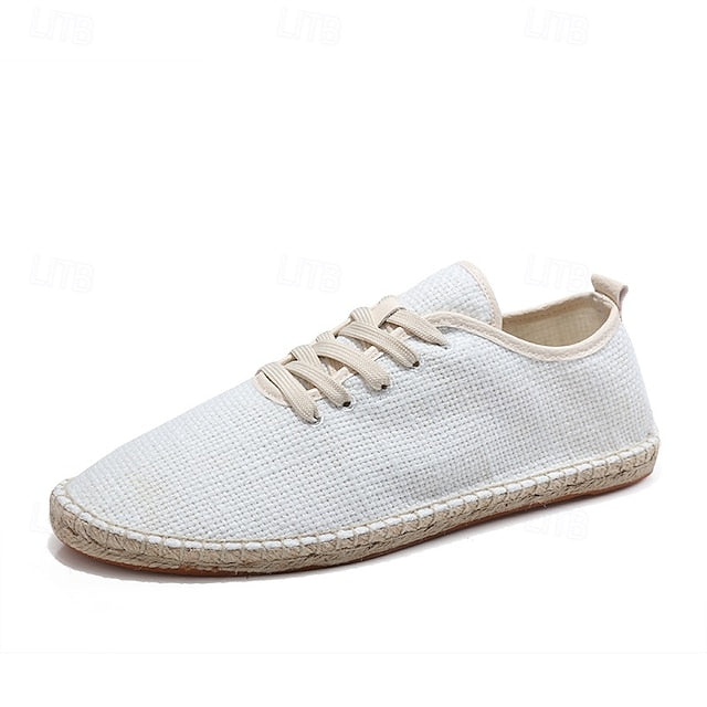 with Espadrille Rope Lace-Up Canvas Men's Shoes Jute Beige