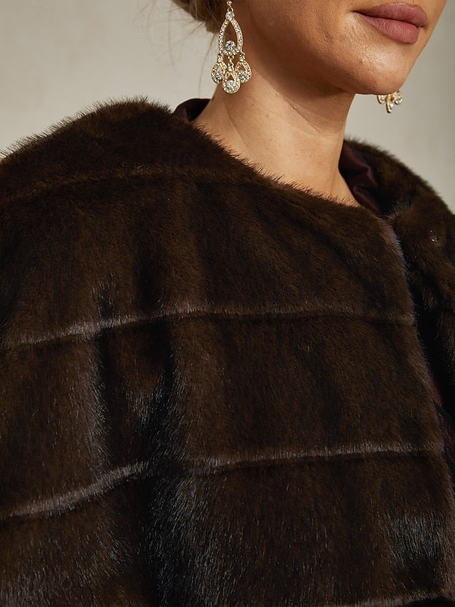 Shrug Fur Brown Faux Wrap Formal Party Women's Cocktail