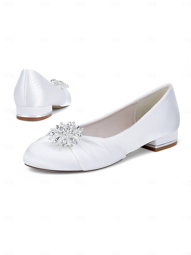 Elegant – Flats Women's Crystal White Satin Wedding