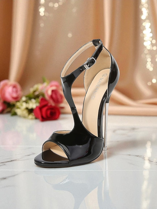Patent Stiletto Open Leather Heels Red Strappy Women's -