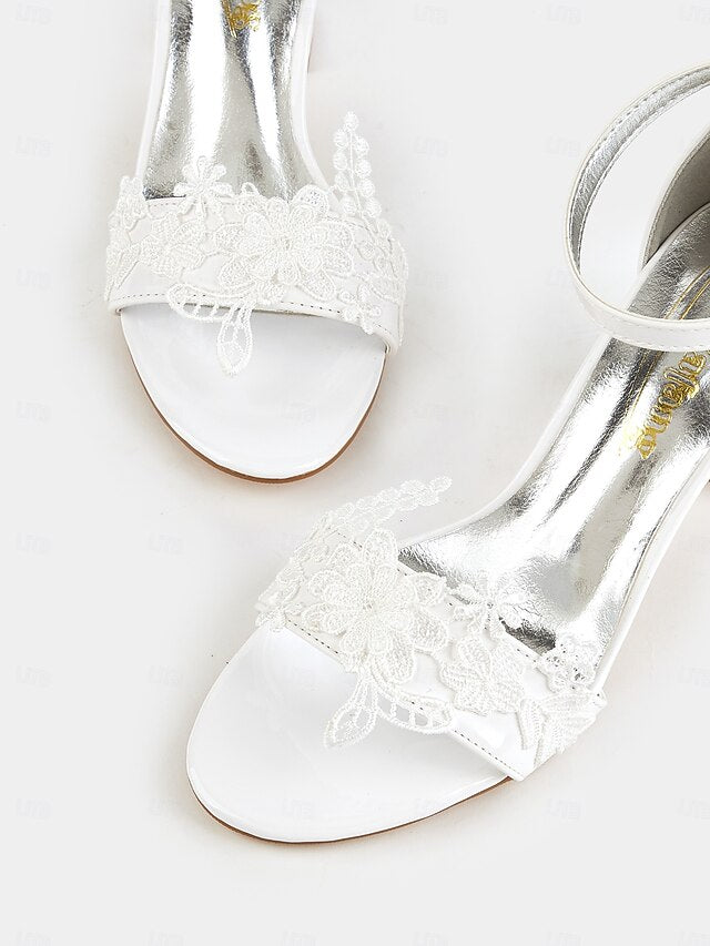 Heels Open-Toe Lace Women - for Bridal Strap with Ankle White