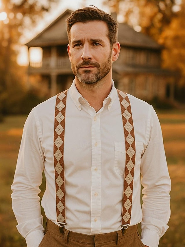– Suspenders Classic Pattern Clip-On Argyle Men's