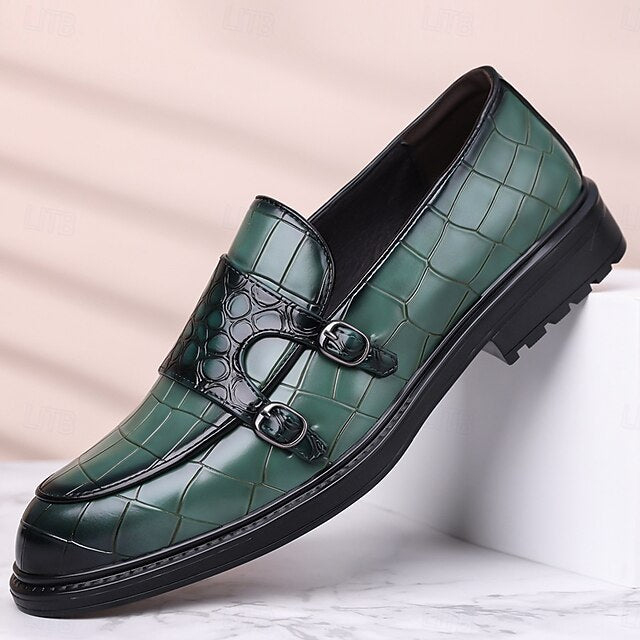 Leather Crocodile Faux with Brown Loafers Pattern Men's –