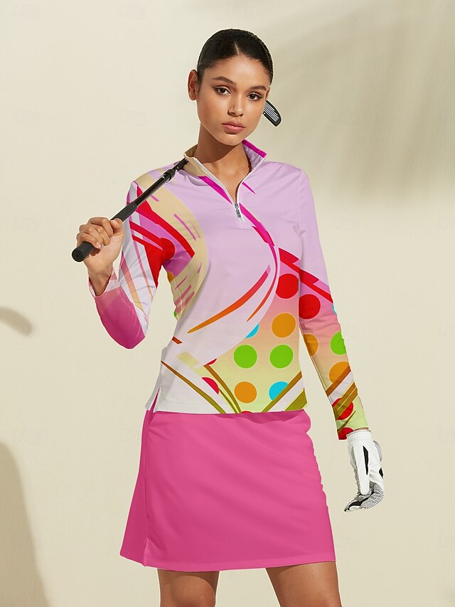 Women's Golf Polo Shirt Black Pink Blue Long Sleeve Sun